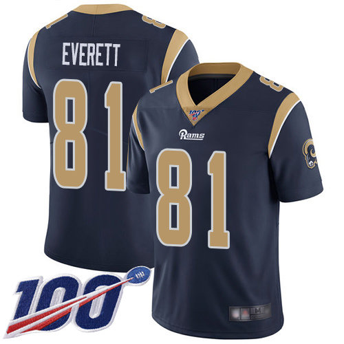 Nike Rams #81 Gerald Everett Navy Blue Team Color Men’s Stitched NFL 100th Season Vapor Limited Jersey