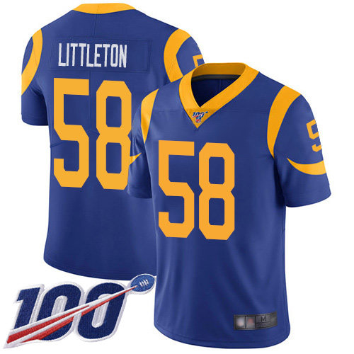 Nike Rams #58 Cory Littleton Royal Blue Alternate Men’s Stitched NFL 100th Season Vapor Limited Jersey