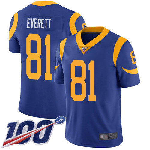 Nike Rams #81 Gerald Everett Royal Blue Alternate Men’s Stitched NFL 100th Season Vapor Limited Jersey