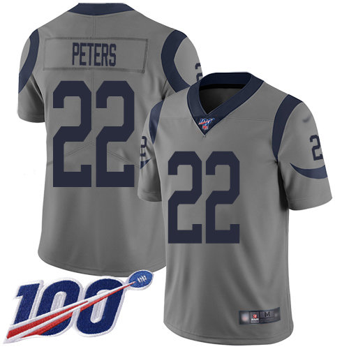 Nike Rams #22 Marcus Peters Gray Men’s Stitched NFL Limited Inverted Legend 100th Season Jersey