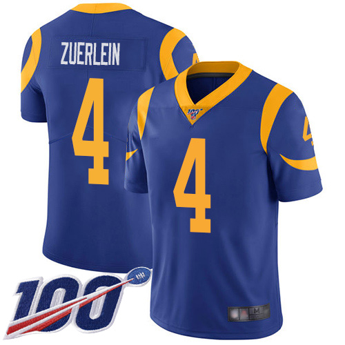 Nike Rams #4 Greg Zuerlein Royal Blue Alternate Men’s Stitched NFL 100th Season Vapor Limited Jersey