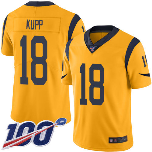 Nike Rams #18 Cooper Kupp Gold Men’s Stitched NFL Limited Rush 100th Season Jersey