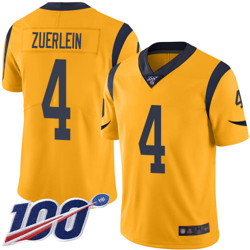 Nike Rams #4 Greg Zuerlein Gold Men’s Stitched NFL Limited Rush 100th Season Jersey