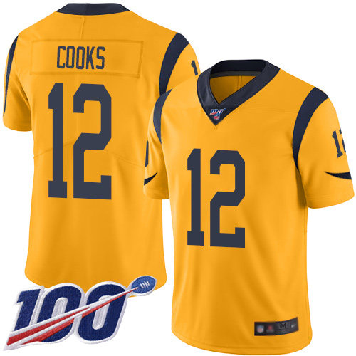 Nike Rams #12 Brandin Cooks Gold Men’s Stitched NFL Limited Rush 100th Season Jersey
