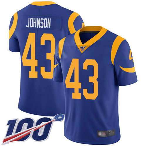 Nike Rams #43 John Johnson Royal Blue Alternate Men’s Stitched NFL 100th Season Vapor Limited Jersey