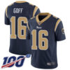 Rams #16 Jared Goff Navy Blue Team Color Men’s Stitched Football 100th Season Vapor Limited Jersey
