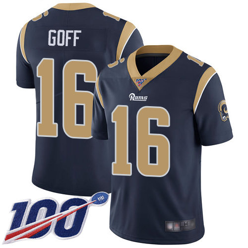 Rams #16 Jared Goff Navy Blue Team Color Men’s Stitched Football 100th Season Vapor Limited Jersey