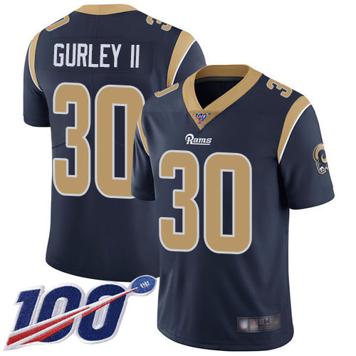 Rams #30 Todd Gurley II Navy Blue Team Color Men’s Stitched Football 100th Season Vapor Limited Jersey