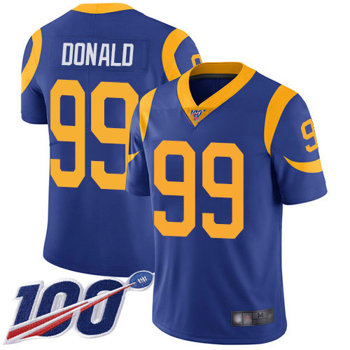 Rams #99 Aaron Donald Royal Blue Alternate Men’s Stitched Football 100th Season Vapor Limited Jersey