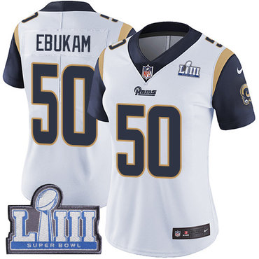 #50 Limited Samson Ebukam White Nike NFL Road Women’s Jersey Los Angeles Rams Vapor Untouchable Super Bowl LIII Bound