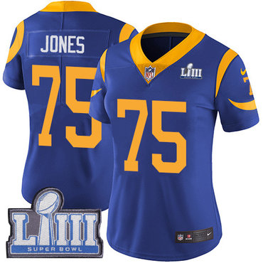 #75 Limited Deacon Jones Royal Blue Nike NFL Alternate Women’s Jersey Los Angeles Rams Vapor Untouchable Super Bowl LIII Bound