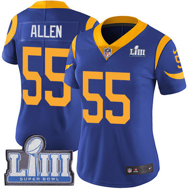 #55 Limited Brian Allen Royal Blue Nike NFL Alternate Women’s Jersey Los Angeles Rams Vapor Untouchable Super Bowl LIII Bound