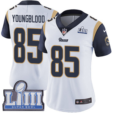 #85 Limited Jack Youngblood White Nike NFL Road Women’s Jersey Los Angeles Rams Vapor Untouchable Super Bowl LIII Bound
