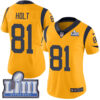 #81 Limited Torry Holt Gold Nike NFL Women’s Jersey Los Angeles Rams Rush Vapor Untouchable Super Bowl LIII Bound