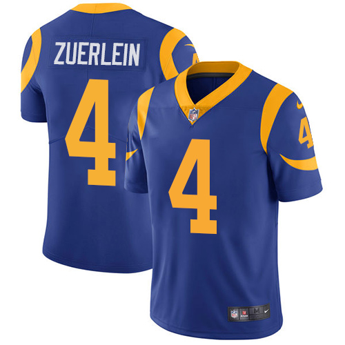 Nike Rams #4 Greg Zuerlein Royal Blue Alternate Men’s Stitched NFL Vapor Untouchable Limited Jersey