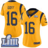 Women’s Los Angeles Rams #16 Jared Goff Gold Nike NFL Rush Vapor Untouchable Super Bowl LIII Bound Limited Jersey