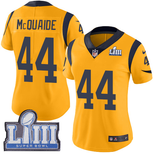 #44 Limited Jacob McQuaide Gold Nike NFL Women’s Jersey Los Angeles Rams Rush Vapor Untouchable Super Bowl LIII Bound