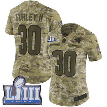 #30 Limited Todd Gurley Camo Nike NFL Women’s Jersey Los Angeles Rams 2018 Salute to Service Super Bowl LIII Bound