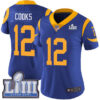 #12 Limited Brandin Cooks Royal Blue Nike NFL Alternate Women’s Jersey Los Angeles Rams Vapor Untouchable Super Bowl LIII Bound