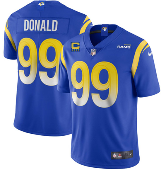 Men’s Los Angeles Rams 2022 #99 Aaron Donald Blue With 4-star C Patch Stitched NFL Jersey