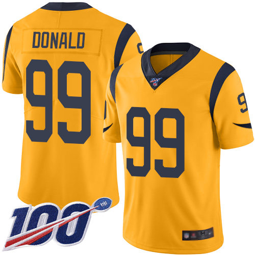 Rams #99 Aaron Donald Gold Men’s Stitched Football Limited Rush 100th Season Jersey
