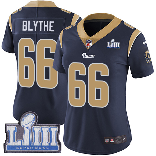 #66 Limited Austin Blythe Navy Blue Nike NFL Home Women’s Jersey Los Angeles Rams Vapor Untouchable Super Bowl LIII Bound