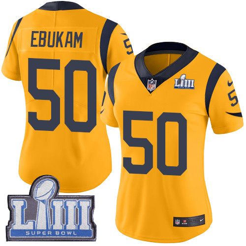 #50 Limited Samson Ebukam Gold Nike NFL Women’s Jersey Los Angeles Rams Rush Vapor Untouchable Super Bowl LIII Bound