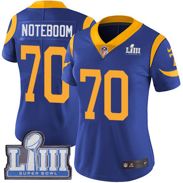 #70 Limited Joseph Noteboom Royal Blue Nike NFL Alternate Women’s Jersey Los Angeles Rams Vapor Untouchable Super Bowl LIII Bound