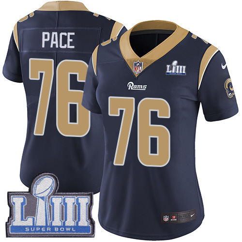 #76 Limited Orlando Pace Navy Blue Nike NFL Home Women’s Jersey Los Angeles Rams Vapor Untouchable Super Bowl LIII Bound