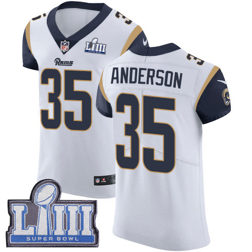 Men’s Los Angeles Rams #35 C.J. Anderson White Nike NFL Road Vapor Untouchable Super Bowl LIII Bound Elite Jersey