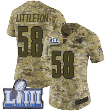 #58 Limited Cory Littleton Camo Nike NFL Women’s Jersey Los Angeles Rams 2018 Salute to Service Super Bowl LIII Bound