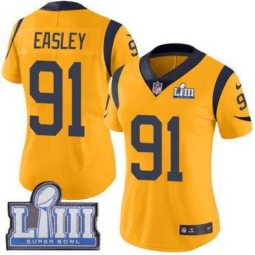 #91 Limited Dominique Easley Gold Nike NFL Women’s Jersey Los Angeles Rams Rush Vapor Untouchable Super Bowl LIII Bound