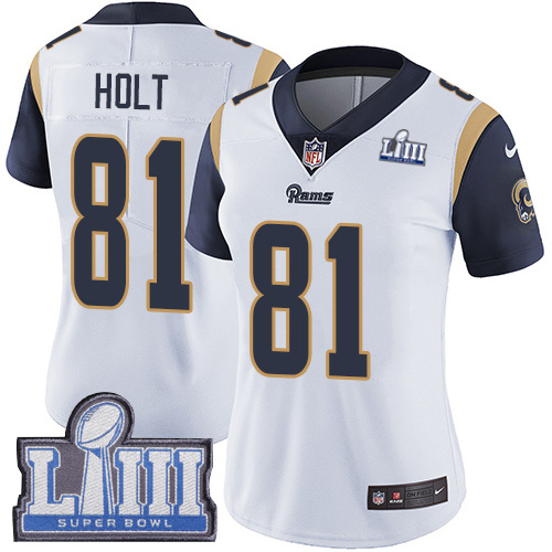 #81 Limited Torry Holt White Nike NFL Road Women’s Jersey Los Angeles Rams Vapor Untouchable Super Bowl LIII Bound