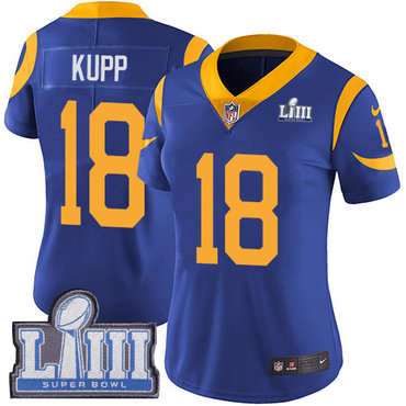 #18 Limited Cooper Kupp Royal Blue Nike NFL Alternate Women’s Jersey Los Angeles Rams Vapor Untouchable Super Bowl LIII Bound