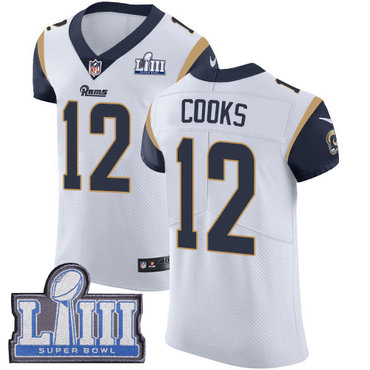 Men’s Los Angeles Rams #12 Brandin Cooks White Nike NFL Road Vapor Untouchable Super Bowl LIII Bound Elite Jersey