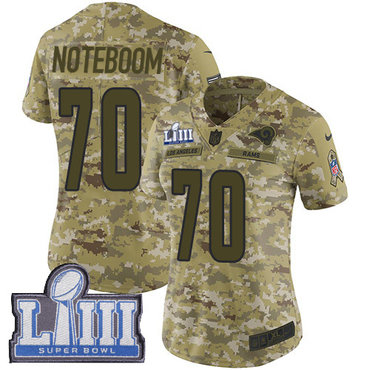 #70 Limited Joseph Noteboom Camo Nike NFL Women’s Jersey Los Angeles Rams 2018 Salute to Service Super Bowl LIII Bound