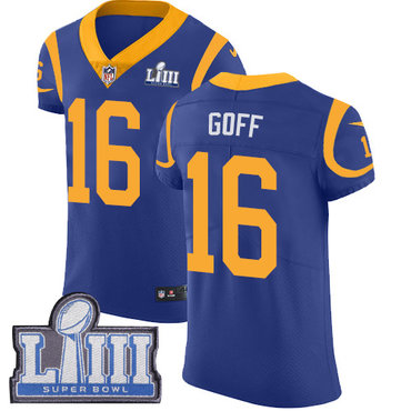 #16 Elite Jared Goff Royal Blue Nike NFL Alternate Men’s Jersey Los Angeles Rams Vapor Untouchable Super Bowl LIII Bound