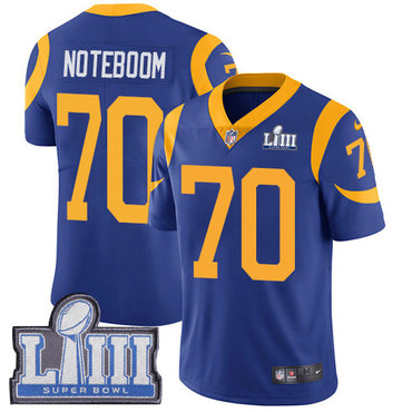 #70 Limited Joseph Noteboom Royal Blue Nike NFL Alternate Men’s Jersey Los Angeles Rams Vapor Untouchable Super Bowl LIII Bound