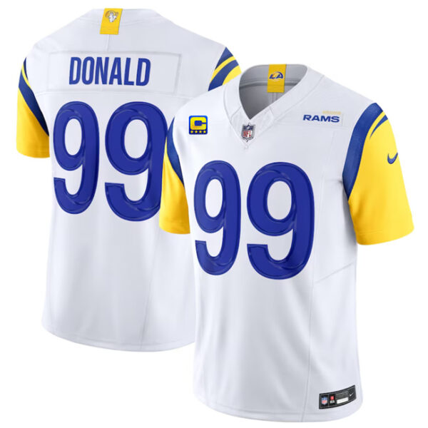 Men’s Los Angeles Rams #99 Aaron Donald White 2023 F.U.S.E. With 4-Star C Patch Vapor Vapor Limited Football Stitched Jersey