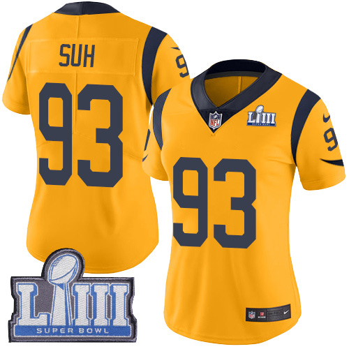 #93 Limited Ndamukong Suh Gold Nike NFL Women’s Jersey Los Angeles Rams Rush Vapor Untouchable Super Bowl LIII Bound