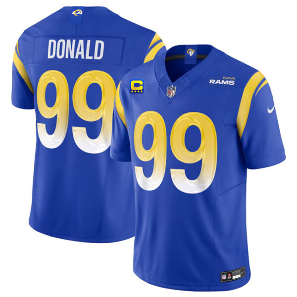 Men’s Los Angeles Rams #99 Aaron Donald Blue 2023 F.U.S.E. With 4-Star C Patch Vapor Vapor Limited Football Stitched Jersey