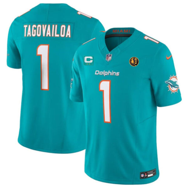 Miami Dolphins #1 Tua Tagovailoa Aqua 2023 FUSE With 2-Star C Patch And John Jersey