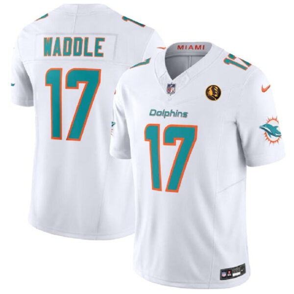 Miami Dolphins #17 Jaylen Waddle White 2023 FUSE With John Madden Patch Vapor Jersey