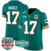 Men’s Dolphins Throwback Shula 347 Patch Vapor Jersey – All Stitched – Aqua – Jaylen Waddle