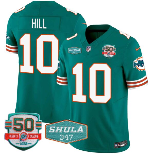 Men’s Dolphins Throwback Shula 347 Patch Vapor Jersey – All Stitched – Aqua – Tyreek Hill