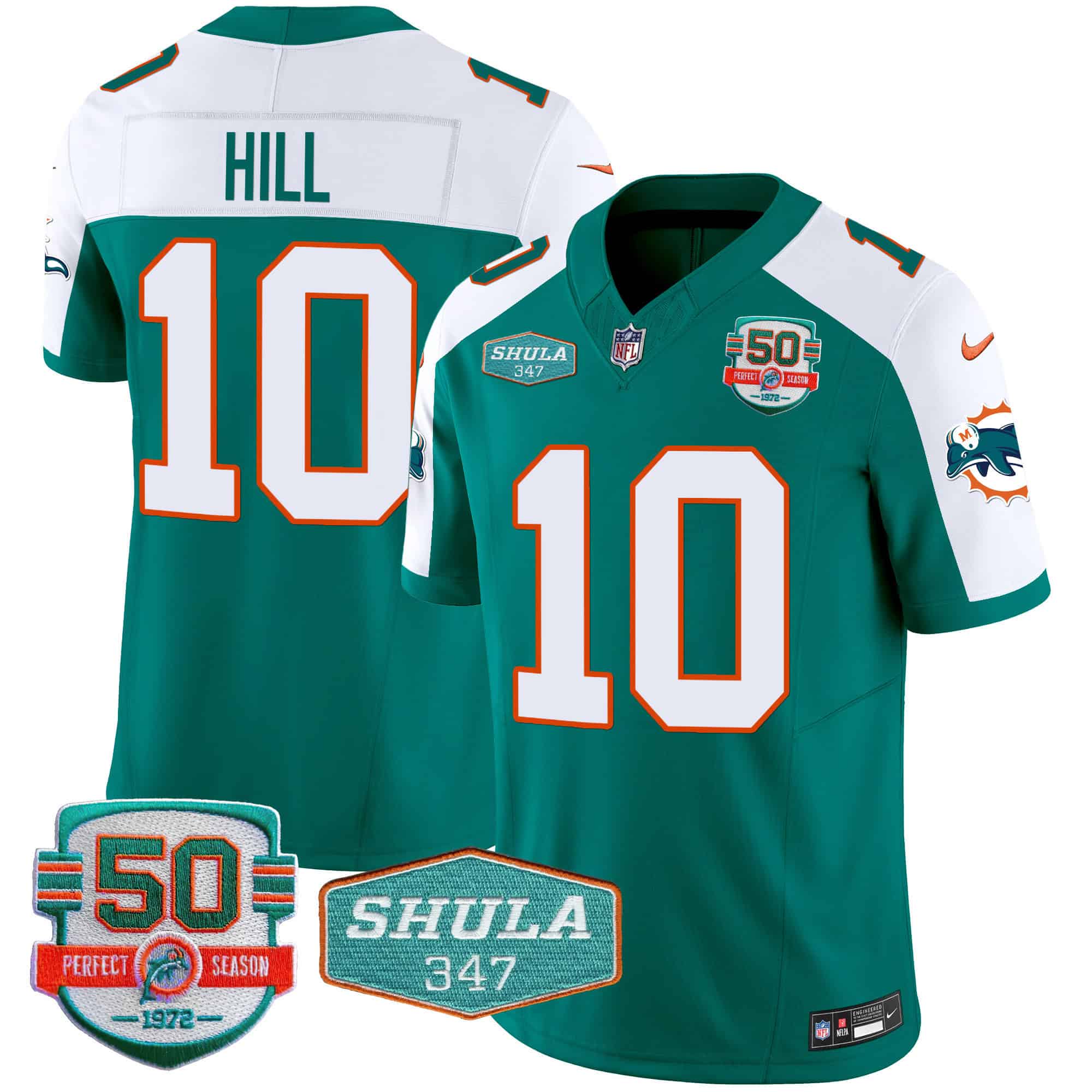 Men’s Dolphins Throwback Shula 347 Patch Vapor Jersey – All Stitched – Aqua Alternate – Tyreek Hill