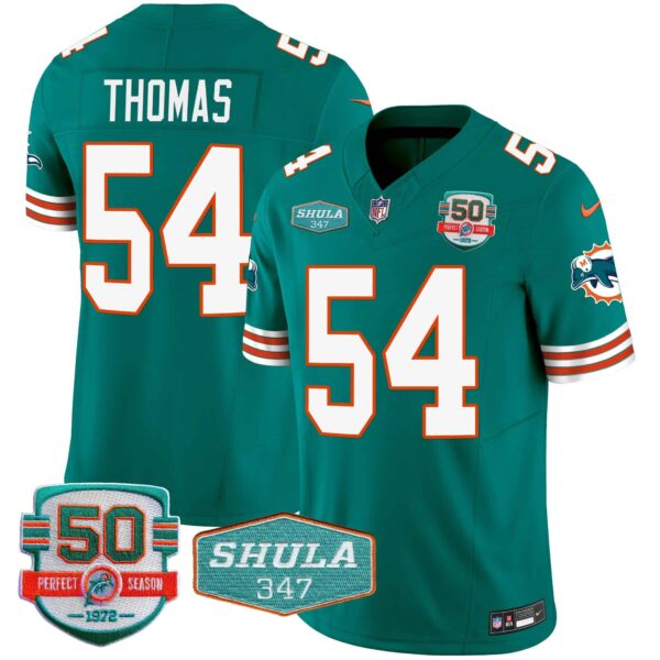 Men’s Dolphins Throwback Shula 347 Patch Vapor Jersey – All Stitched – Aqua – Zach Thomas