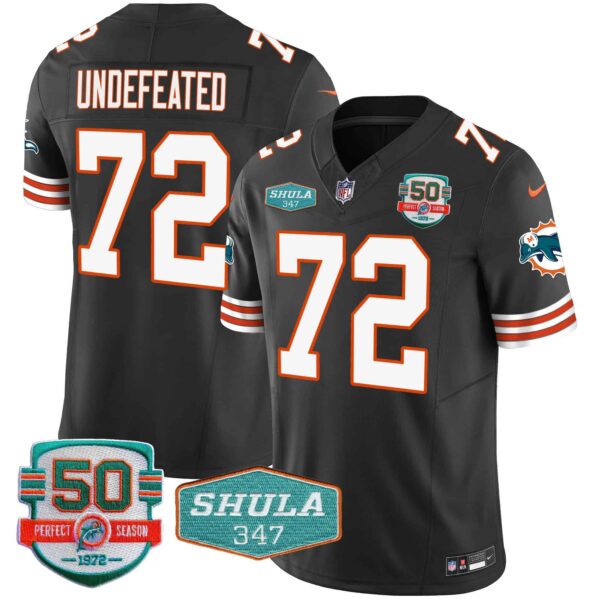 Men’s Dolphins Throwback Shula 347 Patch Vapor Jersey – All Stitched – Black – Undefeated