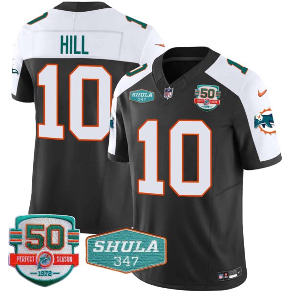 Men’s Dolphins Throwback Shula 347 Patch Vapor Jersey – All Stitched – Black Alternate – Tyreek Hill