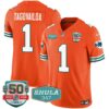 Men’s Dolphins Throwback Shula 347 Patch Vapor Jersey – All Stitched – Orange – Tua Tagovailoa